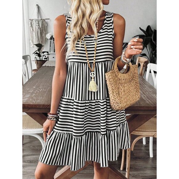 WILA Dresses & Skirts - Preppy striped BoHo dress black white nautical summer sleeveless